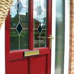 A red uPVC door with glazing panels