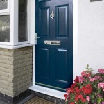 Blue composite door with chrome hardware
